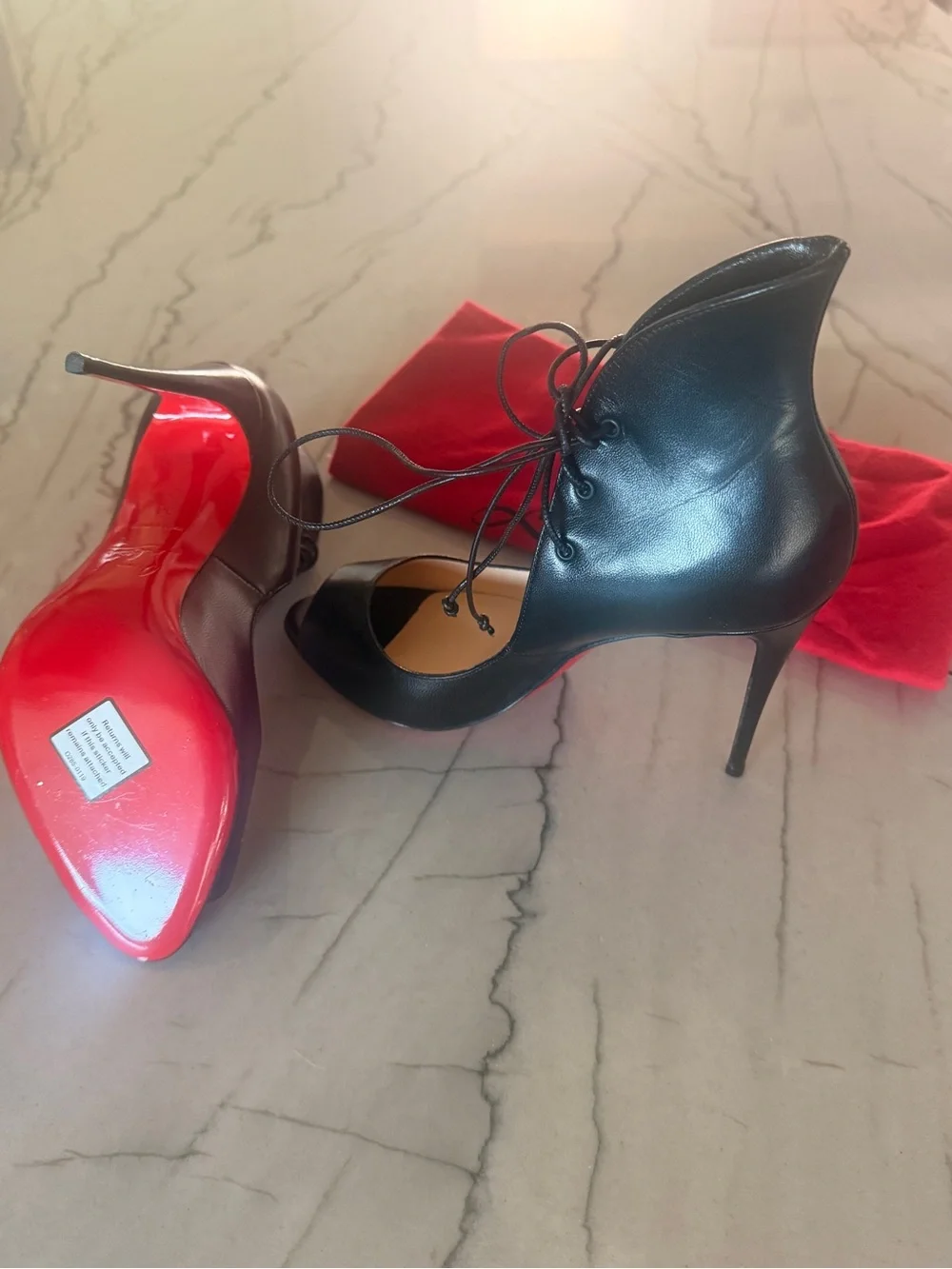 Christian Louboutin Black Lace-Up Peep-Toe Kid Megavamp 100 Pumps